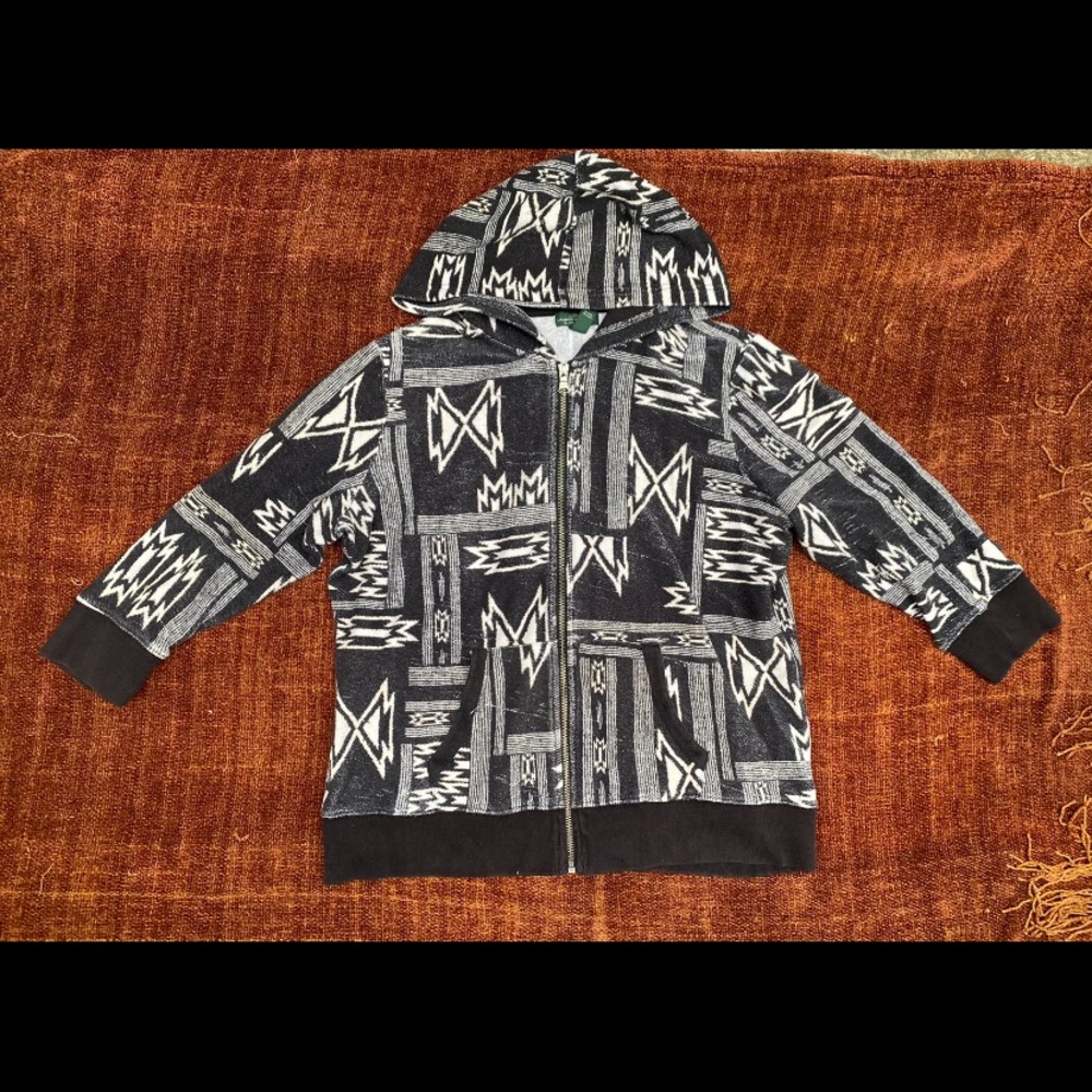 White and black Aztec cotton zip up hoodie.